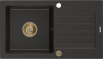MEXEN/S MEXEN/S - Pablo granitový drez 1 s odkvapkávačom 752 x 436 mm, čierna/zlatý metalik, + zlatý sifón 6510751010-75-G