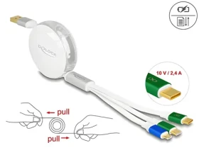 DeLock USB-A 3v1 biela / Nabíjací kábel / Micro-USB, 2x USB-C / 1,13 m / 3 A (85358)