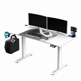 Ultradesk LEVEL V2 biela / Herný elektricky nastaviteľný stôl / 140 x 68 x 72-117 cm / držiak slúchadielnápojov (UDESK-LVA-WT)