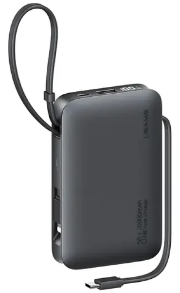 USAMS CD228 XR Series čierna / Powerbanka / 10000 mAh / 20 W / USB-C + Lightning kábel / 4 výstupy (10KCD22801)