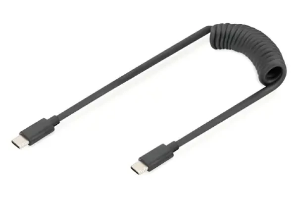 Digitus USB-C - USB-C čierna / Špirálový nabíjací kábel / USB PD 60W / 480 Mbit/s / 1m (AK-300431-006-S)