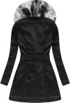 Čierno-sivý kabát z ekokože s kožušinovým golierom Libland (LD-5518) odstíny černé XL (42)
