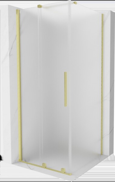 MEXEN/S - Velár sprchovací kút, posuvné dvere 90 x 90, dekor, zlato kartáčovaná 871-090-090-31-55