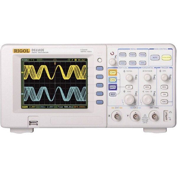 Rigol DS1102E digitálny osciloskop 100 MHz 2-kanálová 500 Msa/s 512 kpts 8 Bit digitálne pamäťové médium (DSO) 1 ks; DS1102E