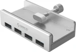 Orico USB hub s upínacou svorkou / USB hub / 4X USB-A / USB 3.0 Gen1 / hliníkové telo (MH4PU-P-SV-BP)