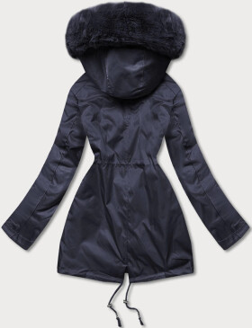 Tmavomodrá dámska zimná bunda s kožušinovou podšívkou (b550-3) odstíny modré 46