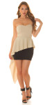 Sexy KouCla bandeau mini dress high low peplum BEIGE