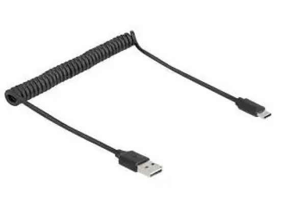 DeLock Easy-USB čierna / Špirálový USB kábel / USB-A (M) - USB-A (M) / 0,8 m / USB 2.0 (90133)