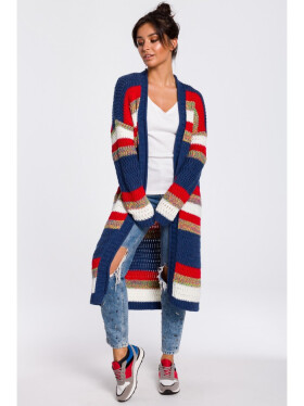 Dámsky dlhý sveter BK036 model 4 Tmavo modrá červená - BeWear S/M tm.modrá/červená