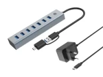 Conceptronic USB hub 7x USB-A 3.0 sivý / USB hub / USB-C adaptér / napájací adaptér / hliníkové telo (HUBBIES21GP)