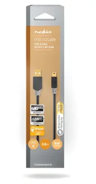 Nedis USB 2.0 kábel antracit / Kábel USB / USB-A - Mini-B 5 pin / 480 Mbps / 2 m (CCBW60300AT20)
