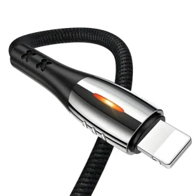 USAMS SJ344 U-Tone čierna / Dátový kábel Lightning / Rýchlonabíjanie 2A / Automatické vypnutie / 1,2 m (SJ344USB01)