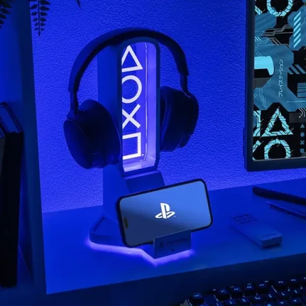 PALADONE PlayStation Stojan s LED svetlom / Držiak slúchadiel a telefónu / USB-C / diaľkové ovládanie / 30 cm (PP14328PSEPMM)
