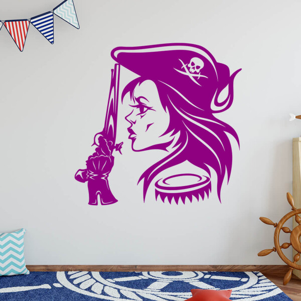 Veselá Stena Samolepka Hlava Pirátky Farba: fialová, Veľkosť: 60 x 60 cm