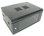 Xtendlan Nástenný rozvádzač 4U čierna / Nástenný rozvádzač / 19" / 600×450 mm / nosnosť 60 kg / sklenené dvere (WS-4U-64B-BLACK-P)
