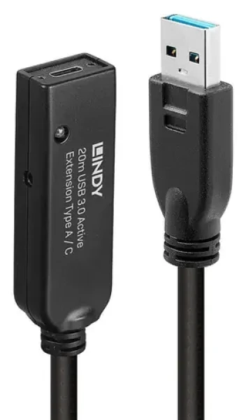 Lindy USB 3.0 aktívna predlžka Typ A 20 m čierna / Predlžovací kábel USB / USB 3.2 Gen 1 / 5 Gbit/s (43375)