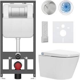 CERANO - Závesné WC s bidetom Basic/Cronus Premium - biela lesklá - WC tlačidlo Maxio/Strieborná - závesné - predstenová inštalácia - 59,3x38,4 CER-8050BD86493
