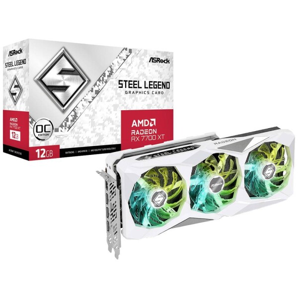 ASRock Radeon RX 7700 XT Steel Legend 12GB OC / 1900-2599 MHz / 12GB GDDR6 / 192-bit / 1x HDMI + 3x DP / (8+8) (90-GA4PZZ-00UANF)