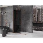 MEXEN/S - Velar Sprchová zástena posuvná Walk-in 140 x 200, grafit 8 mm, ružové zlato 871-140-000-43-60