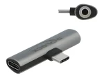 DeLock USB-C audio adaptér šedá / Redukcia / USB-C + Jack 3,5 mm USB-C nabíjanie / PD 3.0 20V/3A (60W) (64186)