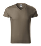 Slim Fit tričko s výstrihom do V pánske army 3XL