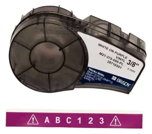 BRADY Vinylová páska biela na fialovej pre BMP21, IDPAL, LABPAL / Páska do tlačiarne štítkov / Vinylová / 9,53 mm x 6,4 m (M21-375-595-PL)