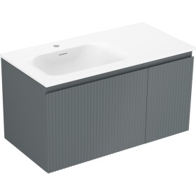 MEXEN/S - Rivel kúpeľňová skrinka 90 cm s umývadlom Vela ľavá, 1S, 1D, reliéf, grafit mat/biela mat 91A23-09047-3-BBFF66-W23L01