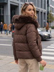 Dámska zimná prešívaná bunda s kožušinou, hnedá, FashionStreet TY5829 M