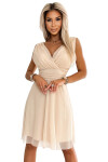 Elegantné tylové šaty 541-3 CELESTINA BEACH v telovej farbe – Numoco UNI