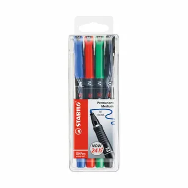 STABILO® OHPen Universal - medium - 4 ks súprava - zelená, červená, modrá, čierna (843/4)