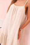 Dámske mušelínové šaty s ramienkami a volánom béžovej farby UNI