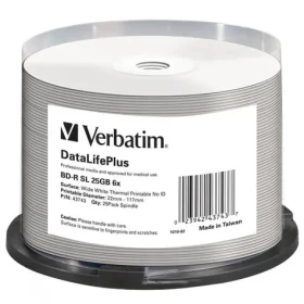 Verbatim BD- R 25GB 25k / Single Layer Wide White Thermal Printable / 6x / cake box (43743-V)