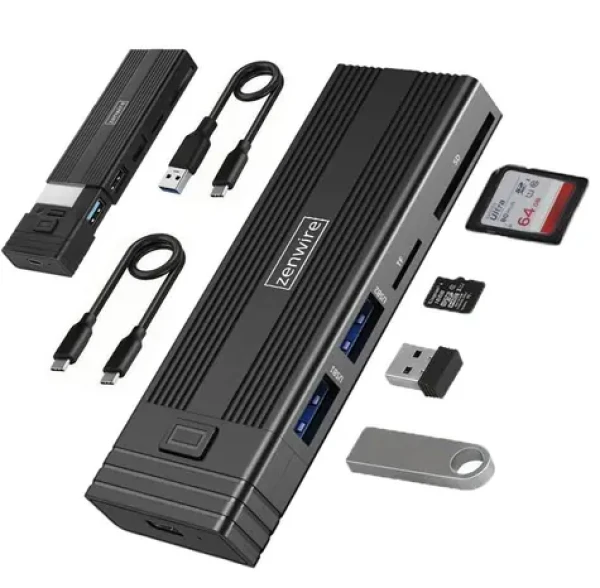 Zenwire HUB63 / Externý box pre M.2 SSD s USB-C hubom / 7v1 / NVMe / PCIe / SATA / SD