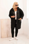 Dámske Plus veľkosť Faux Shearling kabát s kapucňou a vreckami čierna UNI