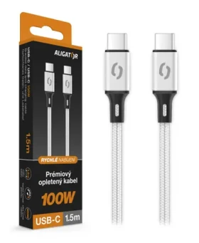 Aligator Dátový kábel Premium 5A 100W / USB-C/USB-C / biely (DATKP76)