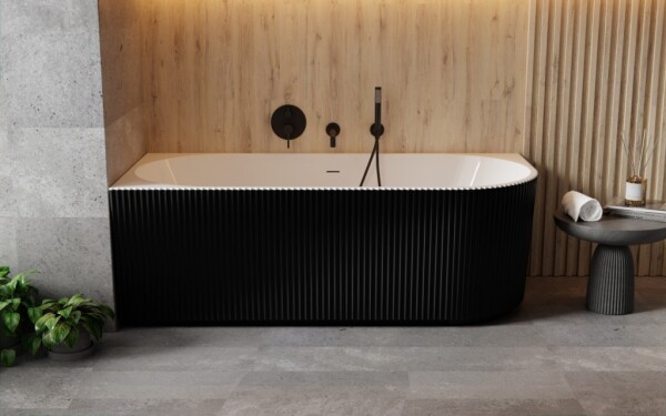 BESCO - Voľne stojaca vaňa DENAYA čierna/biela, sifón so štrbinovým prepadom - Farba - Čierna / biela, Farba sifónu - Biela, Rozmer vane - 150 × 75 cm, Spôsob prevedenia - Ľavé VANDENA150BWLW