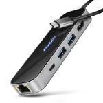 Axagon HMC-6GLN, USB 5Gbps húb, 2x USB-A, USB-C, HDMI 4k/60Hz, RJ-45 GLAN, PD 100W, kábel USB-C 20cm (HMC-6GLN)