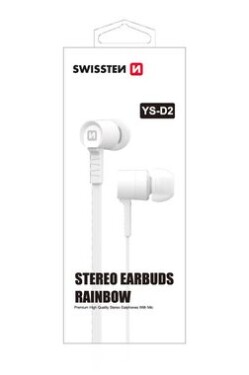 SWISSTEN Earbuds Rainbow YS-D2 biela / Slúchadlá s mikrofónom / 3.5mm Jack / 1.2m (51106001)