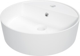 DEANTE - Okrúhle biele keramické umývadlo, na dosku, s policou na batériu CGR_6U4B