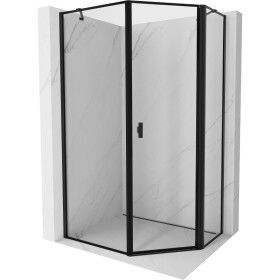 MEXEN/S - Mistsprchovací kút päťboký krídlový asymetrický pravá 80 x 90, čierna okraj, čierna 8A8-080-090-70-70-P