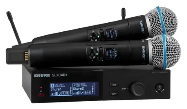 Shure SLXD24D+E/B58-G65 / Sada bezdrôtových mikrofónov + prijímač / 2 kanály / UHF 470-606 MHz / dynamický (SLXD24D+E/B58)