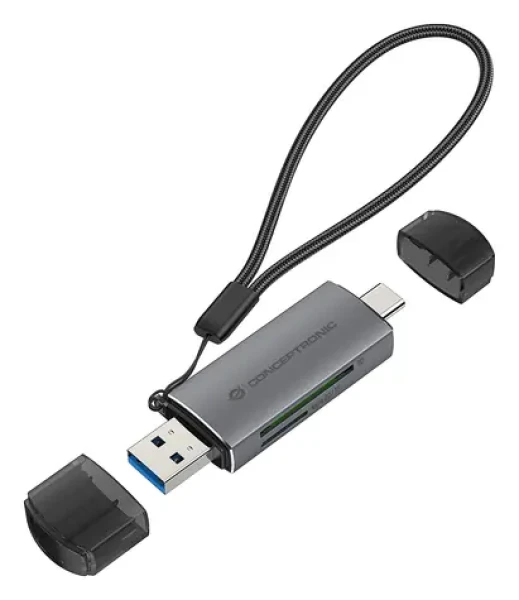 Conceptronic šedá / Čítačka pamäťových kariet / USB-A/USB-C 3.2 Gen 1 / SD, microSD / 2 sloty / 5 Gbit / s (BIAN05G)