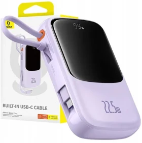 Baseus Qpow Pro+ 10000mAh 22.5W s káblom USB-C fialová / Powerbanka / 2xUSB-C / 1xUSB-A (6932172652456)