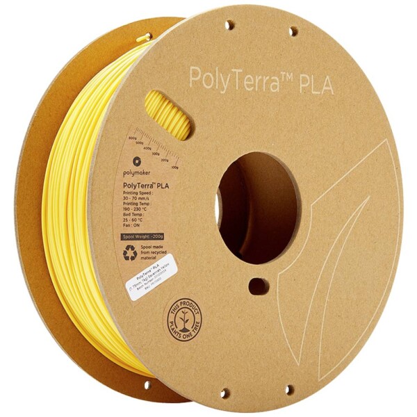 Polymaker 70850 PolyTerra PLA vlákno pre 3D tlačiarne PLA plast Nižší obsah plastov 1.75 mm 1000 g žltá (matná) 1 ks; 70850