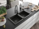 MEXEN/S MEXEN/S - Mario granitový drez 2-bowl vrátane batérie Aster, čierna/zlatá metalik 6504-75-73450-70-B