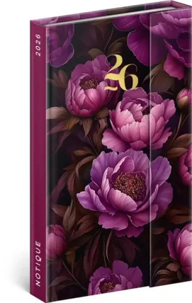 NOTIQUE Týždenný magnetický diár Fialové kvety 2026, 13 x 21 cm (PGD-35537-V)
