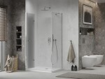 MEXEN/S - Sprchovací kút zalamovací Lima 80x70, sklo číre, chróm + vanička 856-080-070-00-00-4010
