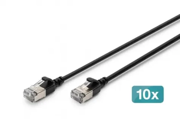 Digitus CAT6A Slim čierna / Patch kábel F/FTP / RJ45 / 1 m / 10 Gbit / s / PoE + / 10 ks (DK-1632-A-010S-BL-10)