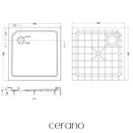 CERANO - Sprchová vanička samonosná štvorcová Arvo - SMC/minerálny kompozit - štruktúrovaná biela - 89,5x89,5x14 - s nožičkami CER-679511