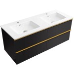 CERANO - Kúpeľňová skrinka Velora - čierna matná, úchytka zlatá + keramické umývadlo Novo - biela lesklá - 121x54,5x46,5 CER-979898